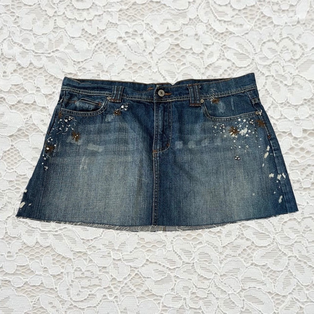 vintage y2k embroidered denim mini skirt‎